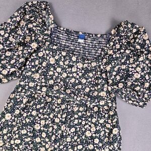Old Navy Dress Womens Small Navy Blue Floral Puff Sleeve‎ Boho Midi 2021 Rayon